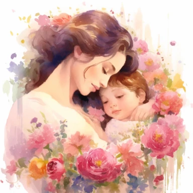 Imagine a serene garden blooming with vibrant flowers, where every petal whispers tales of love and gratitude. In this enchanting setting, create a watercolor clipart masterpiece that celebrates the beauty of motherhood and the love between a mother and son. Let your brushstrokes convey the delicate strength and nurturing spirit that mothers possess.