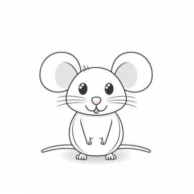 funny fullbody mouse, only Outline, minimalism, Clipart vector graphics, black and white, white background, flat, top view