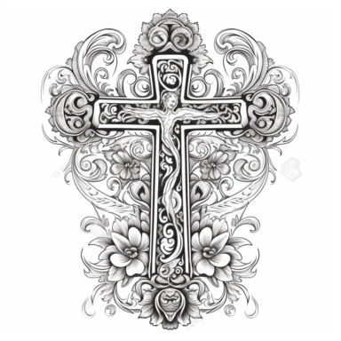 beautiful cross clipart, contour, white background no jesus