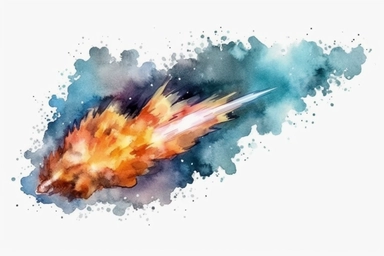 Watercolor, Craft a comet with a tail that forms a celestial symphony clipart, hd, on a white background, spaced out