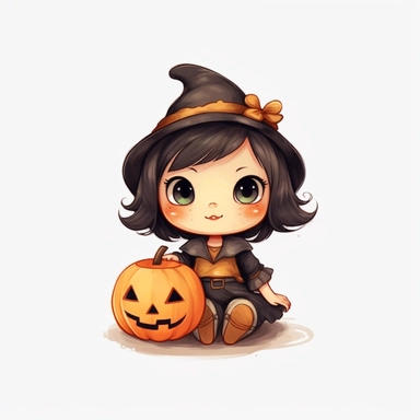 Halloween clip art. Oil paint. Thick lines. White background. cute cartoon 8k,--q3