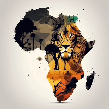 Africa continent lion art map concept, vector art, vector clipart