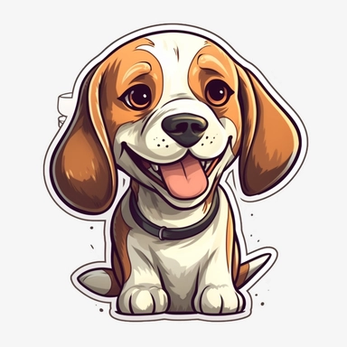 cute Beagle, happy and smiling, bold line, clipart, sticker, white background, no shadow, 8k detail
