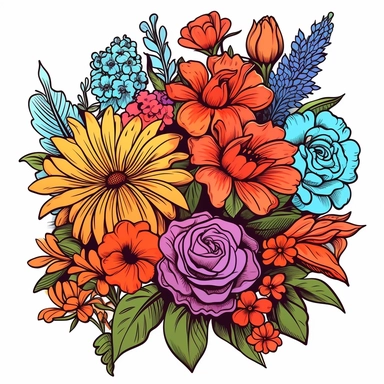 hand drawn flowers. Vector illustration, clip art, coloring book style