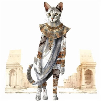 collage quirky cool collage Ancient Roman cat Felis catus clipart, Wearing a formal dress, detailed, clean line, hd, on white background, spaced out