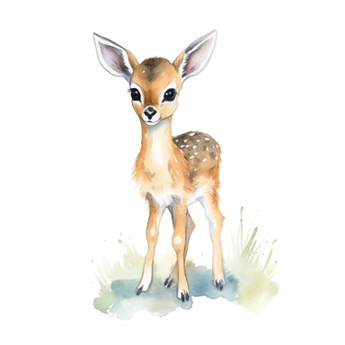 a colorful baby gazelle with kind eyes clipart with watercolor illustration,full body shot,8k,etsy style, white background