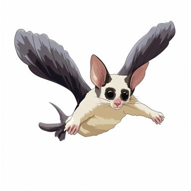 A clipart of a sugar glider in mid-flight, with its patagium fully extended, created on a white background.