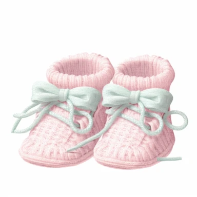 Clipart, vintage illustration, cute wool baby newborn babygirl shoes , pastel color, hand drawn