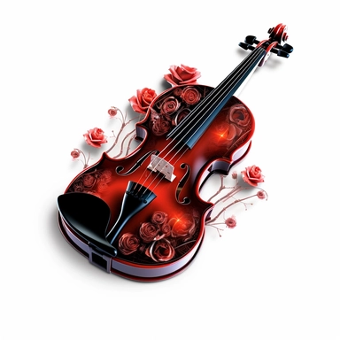 black and red glass transparent violin, rose digital clipart on white background
