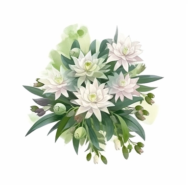 Edelweiss Bouquet Beautiful Realistic Creative. Emotional. Detailed, cartoon clipart watercolor. Artistic Creative Clipart. Isolated white background. Charming