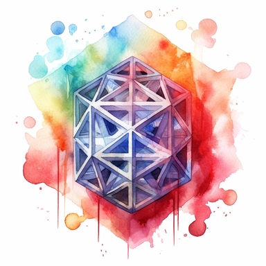 watercolor clipart of 3D metatron's cube, on white background