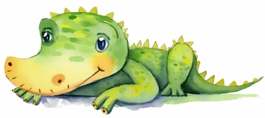 watercolor cute baby crocodile beautiful but simplistic doodle, hand painted by a child, cartoony caricature, rudimentary, oversimplified, reductionist, basic, crude, makeshift, plain, elementary, clean painting, clipart on white background
