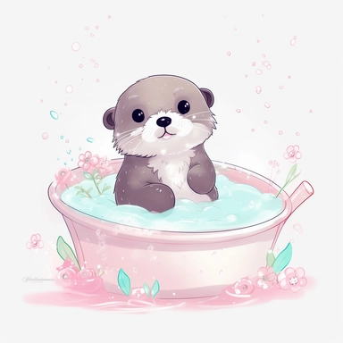 Otter with color black and white in tub PNG, otter candy floss colorful pastel Clipart, Kawaii otter