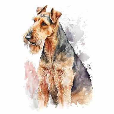 Generate a watercolor-style image of a Airedale Terrier dog Clipart with natural watercolors on a white background