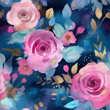 blue roses, vibrant colors, include pink and gold, spring vibe, 4k, professional sketch, water colors, clipart, solid background, Watercolor Floral Borders