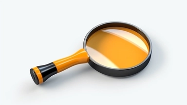 3d render. Search icon. Cartoon character hand holds big magnifying glass lens. Business of science clip art isolated on white background, Bright color, ultra realistic