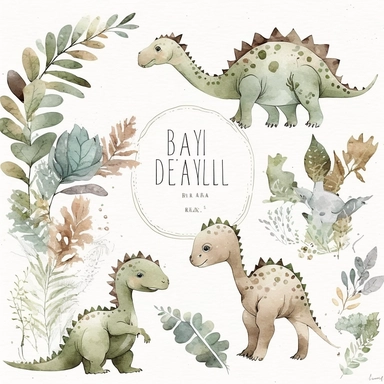 Watercolor dinosaurs clipart neutral baby boy clip art dino nursery deco no text