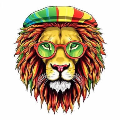 Cute Beautiful Red Yellow Green Lion Face wear glasses for Juneteenth Sublimation Clipart,Cartoon,hyper realistic, intricate detail, illustration style,high solution,on the white background
