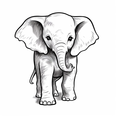 black handdrawn simple illustration of a baby elephant on a white background, no shading, svg clipart, line art