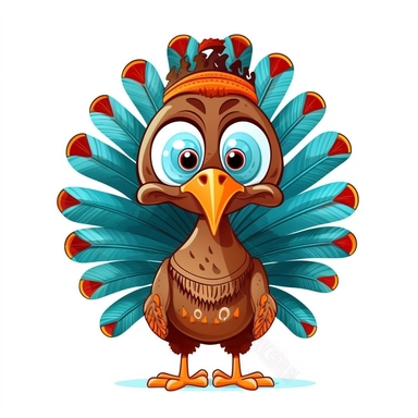 funny cartoon turkey thanksgiving modern clipart vector, white background, no outline
