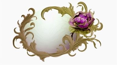 panoramic view, full view, purple frame, elegant, decorative, illustration clipart style, beautiful purple peony accent, sharp focus, romantic, fantasy, centered, high detail, transparent background, adjust aspect ration to see full image, (--iw 10)
