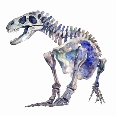 Watercolor dinosaur skeleton clipart, white isolated background, space out, hd