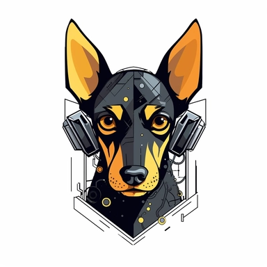 adorable simple cyberpunk doberman dog clipart, white background, adobe illustrator vector