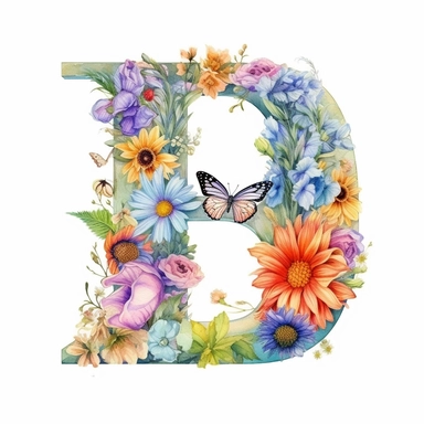 Pastel Color Beautiful Fairy Butterfly Flower Alphabet Letter D Watercolor Clipart,Cartoon, hyper realistic, intricate detail, illustration style,high solution,on the white background