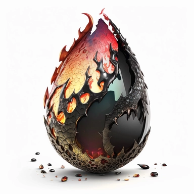 flaming black dragon egg, gems, painting, clipart, no text, white background