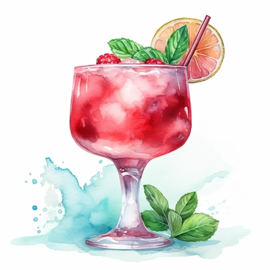 clover club cocktail, watercolor illustration, clipart
