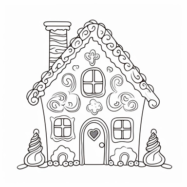 gingerbread house, clip art, coloring page, simple, line art, isolated on white background ar 11:9