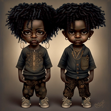 Black boys art, siblings , friends , dreadlocks , black boys clipart, cool black boy, twins png, brothers clipart, afro ,Full body with legs , Highly detailed close-up portrait , standing , Nicoletta Ceccoli, Mark Ryden, lostfish, Earl Nor, global lighting, divine rays, detailed and intricate surroundings, sf, intricate artwork masterpiece, ominous, matte painting movie poster, blue ratio, trending on cgsociety, intricate, epic, trending on artstation