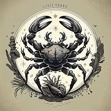 sea crab zodiac sign vintage clipart in style of Fleischer Studios, black and white, Flat Illustration by mcBess