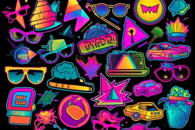 Retro 80s 90s clipart set. Neon colors y2k fashion patch, badge, emblem, stickers.