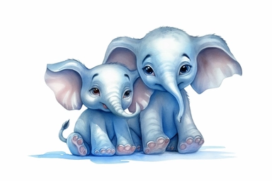 cute baby elephant playing with its sibling Clipart, On White Background, Spaced out, Vector Graphic,
