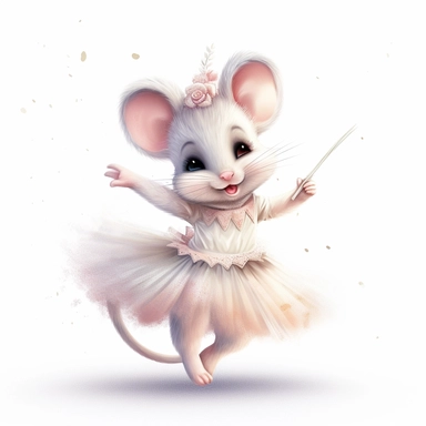 Adorable cute fantasy baby mouse dressed like a dancing ballerina, nursery art, clipart image, line art image, inspired byLie Setiawan, white background, very detailed, 8k