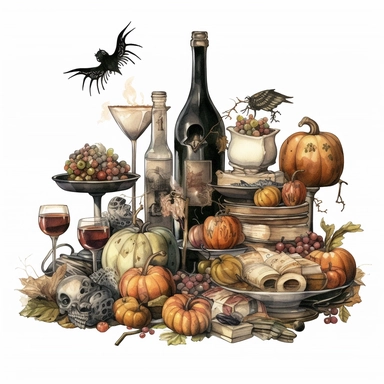 Simple, vintage Halloween party, clipart style, color pencil technique, super high quaility, high resolution on a white