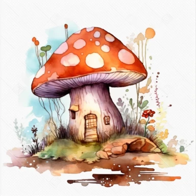 beautiful watercolor image of mushroom home clipart
