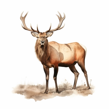 watercolor for a clipart with a white background of an elk, hyperrealism, painted by Jacques-Laurent Agasse