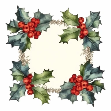 holly and berries and christmas candy, square frame, white background, clipart, page border style, watercolor, vintage--q2