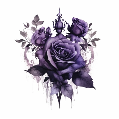 watercolor A clip art image featuring dark puple gothic roses with gothic elements isolated white background, minimalist, 8K