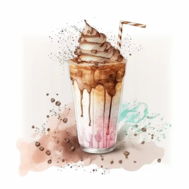 cartoon ,beverage,ice cocoa, watercolor style,clipart,illustration, on white background