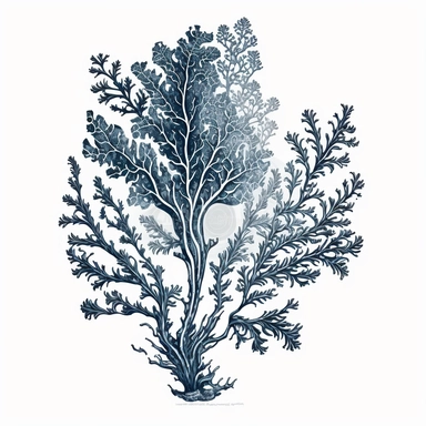 algae, engraving style, navy white color, on white background, clipart