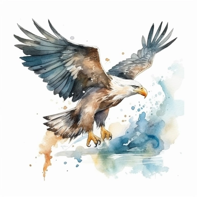 Eagle Flying with holding Fish over a lake , watercolor Clipart,Isolated