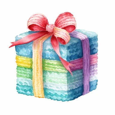 A Christmas gift box, full color, knitted painting texture, Perfect for nursery art and children's book illustration style, simple, cute, full color, clipart, watercolor illustration, single object, high definition 8k, white background for removing background