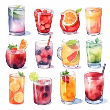 cold beverage clipart, watercolor, white background,