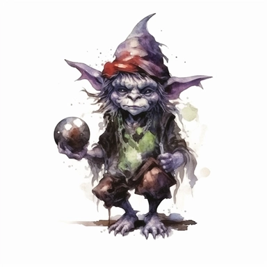 watercolor dark fantasy mystic goblin clipart, hd 4k, detailed, focused, isolated on white background