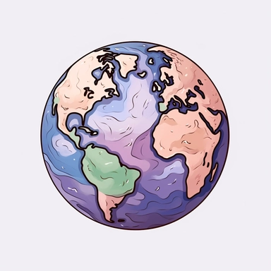 Planet Earth, object, pastel colors, shading, game graphics, clean lines, linear drawing, simple, on a white background, vector graphics, clipart, doodle, comic art