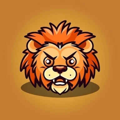 Cute lion face, cartoon, clipart, mascot, isolated on random background