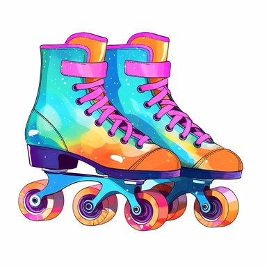 Cute Beautiful Retro 90s Color Roller skates watercolor Sublimation Clipart,Cartoon, hyper realistic, intricate detail, illustration style,high solution,on the white background
